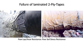 Failure of laminated two-ply tapes.